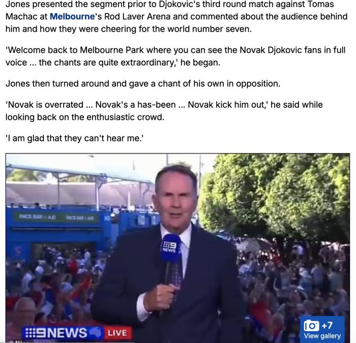 被指讽刺德约科维奇过气的澳洲主播被要求道歉